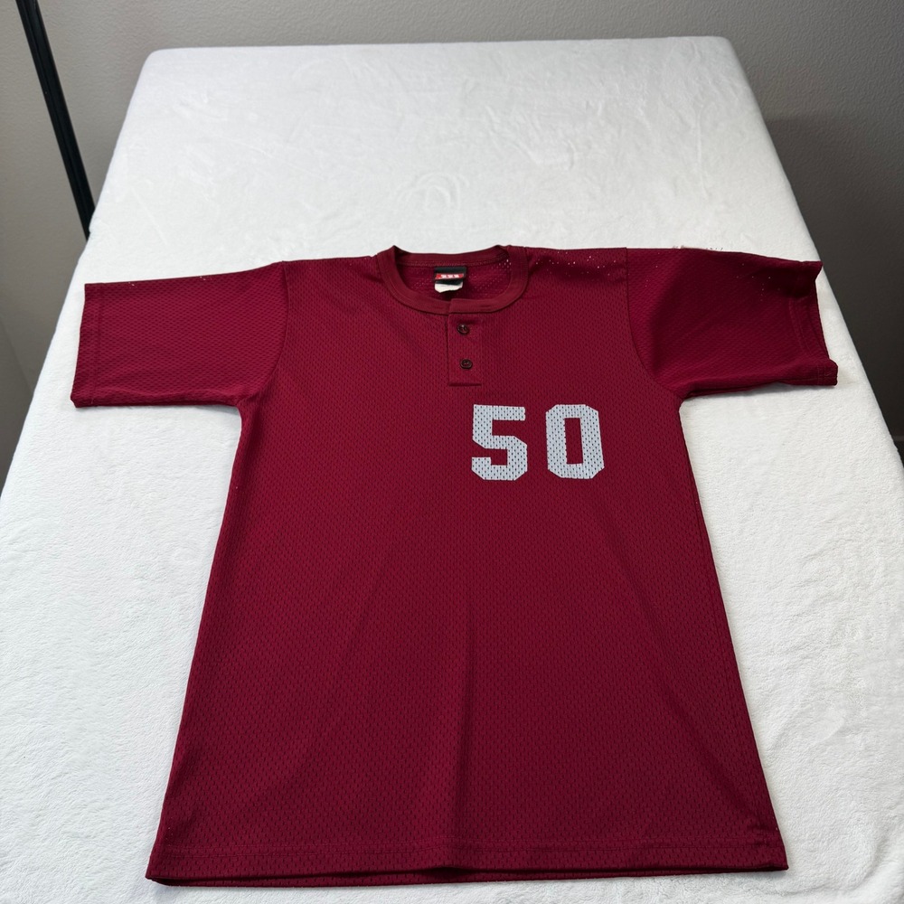 Wilson Baseball Jersey Mens M Maroon Good Mesh Henley Little League Number 50